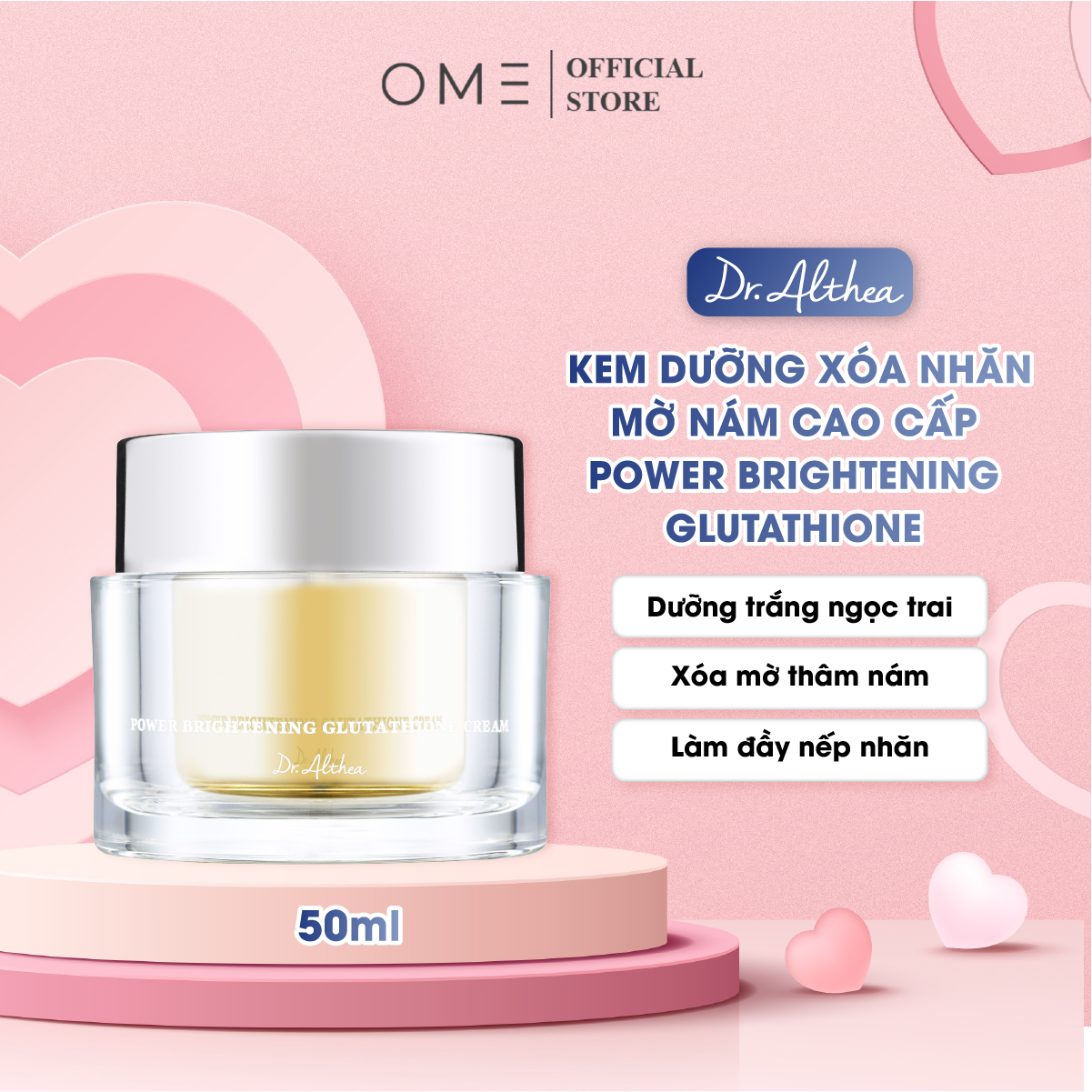 Kem Dưỡng Trắng Giảm Thâm Nám Trẻ Hóa Da Cao Cấp Power Brightening Glutathione Cream Dr.Althea 50ml
