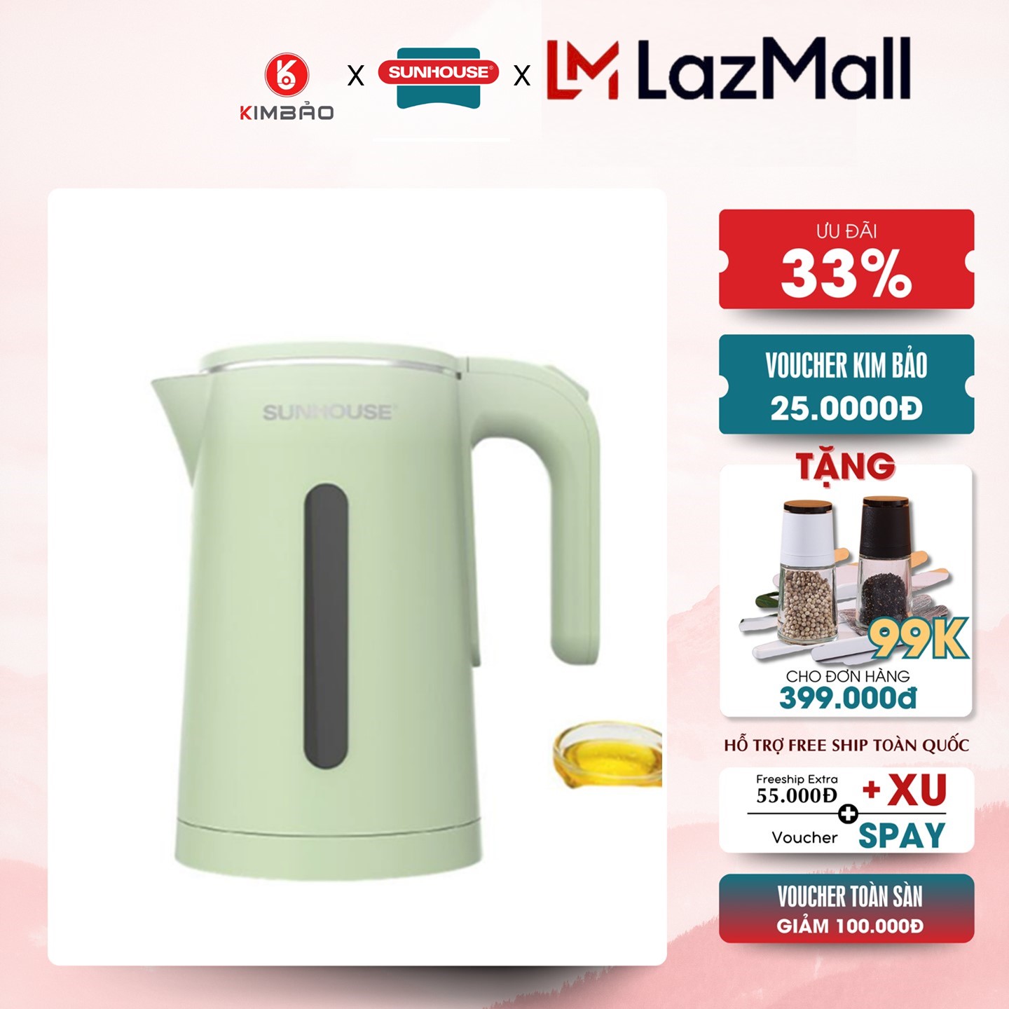 Bình đun siêu tốc Sunhouse 1.8 lít SHD1353-Ruột bình bằng inox 304 hạn chế gỉ sét tốt, an toàn sức khỏe, dễ làm sạch.