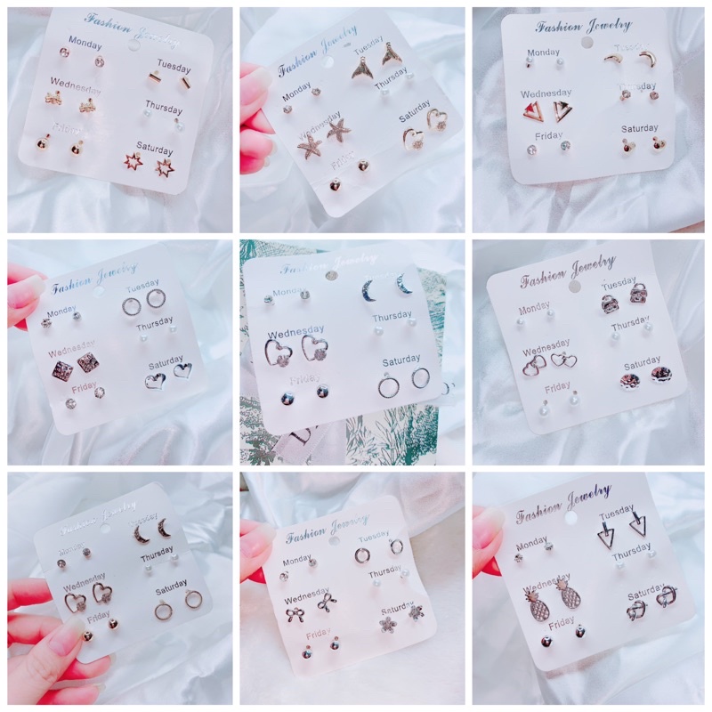 Bông tai set 6 đôi ngẫu nhiên giá siêu hạt dẻ