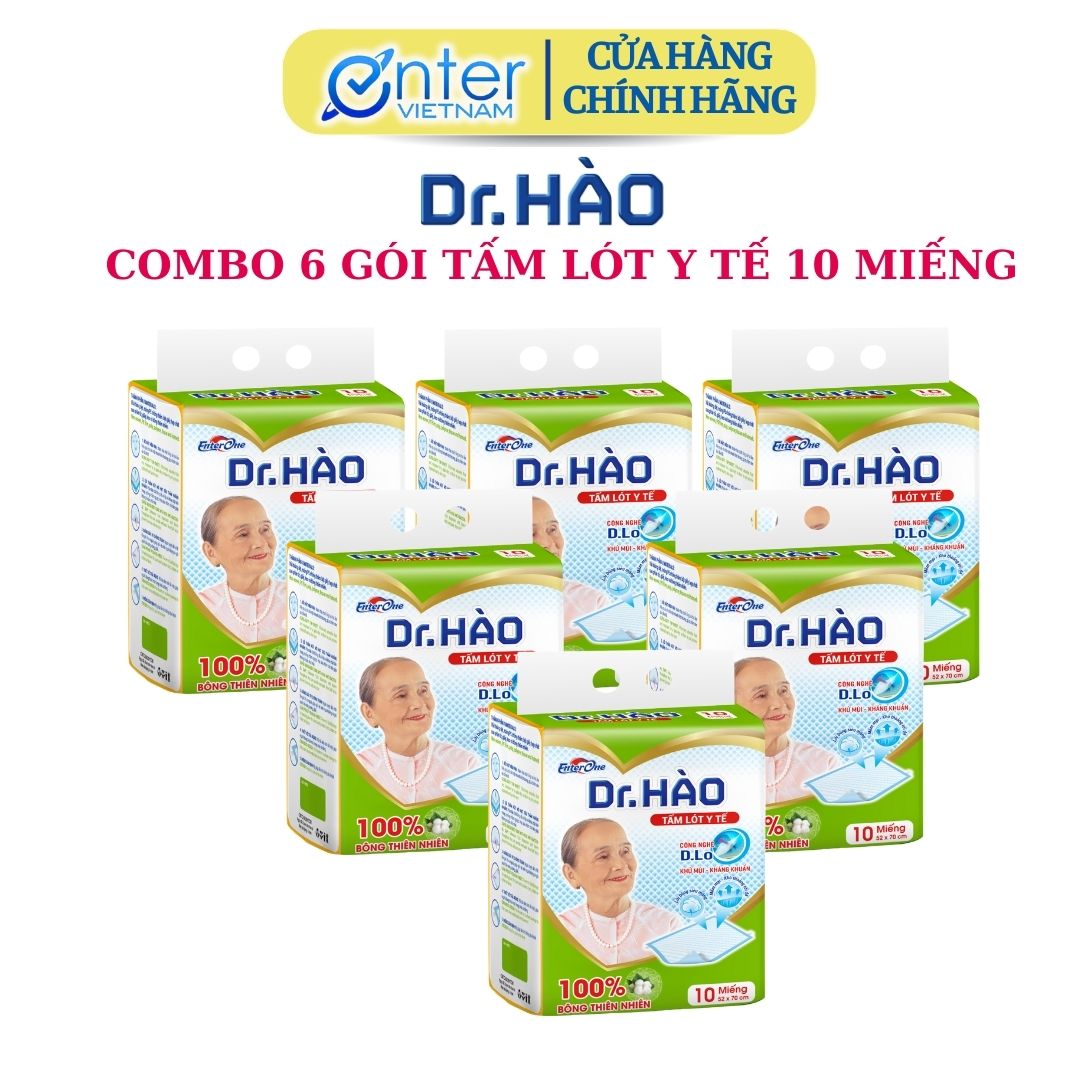 Hàng Chính Hãng Tấm lót y tế DRHAO 10 miếng {Combo 6 gói} kích thước 52*70cm tấm lót trải giường siêu thấm hỗ trợ người già người bệnh. Tấm lót khổ rộng trải giường tấm lót y tế