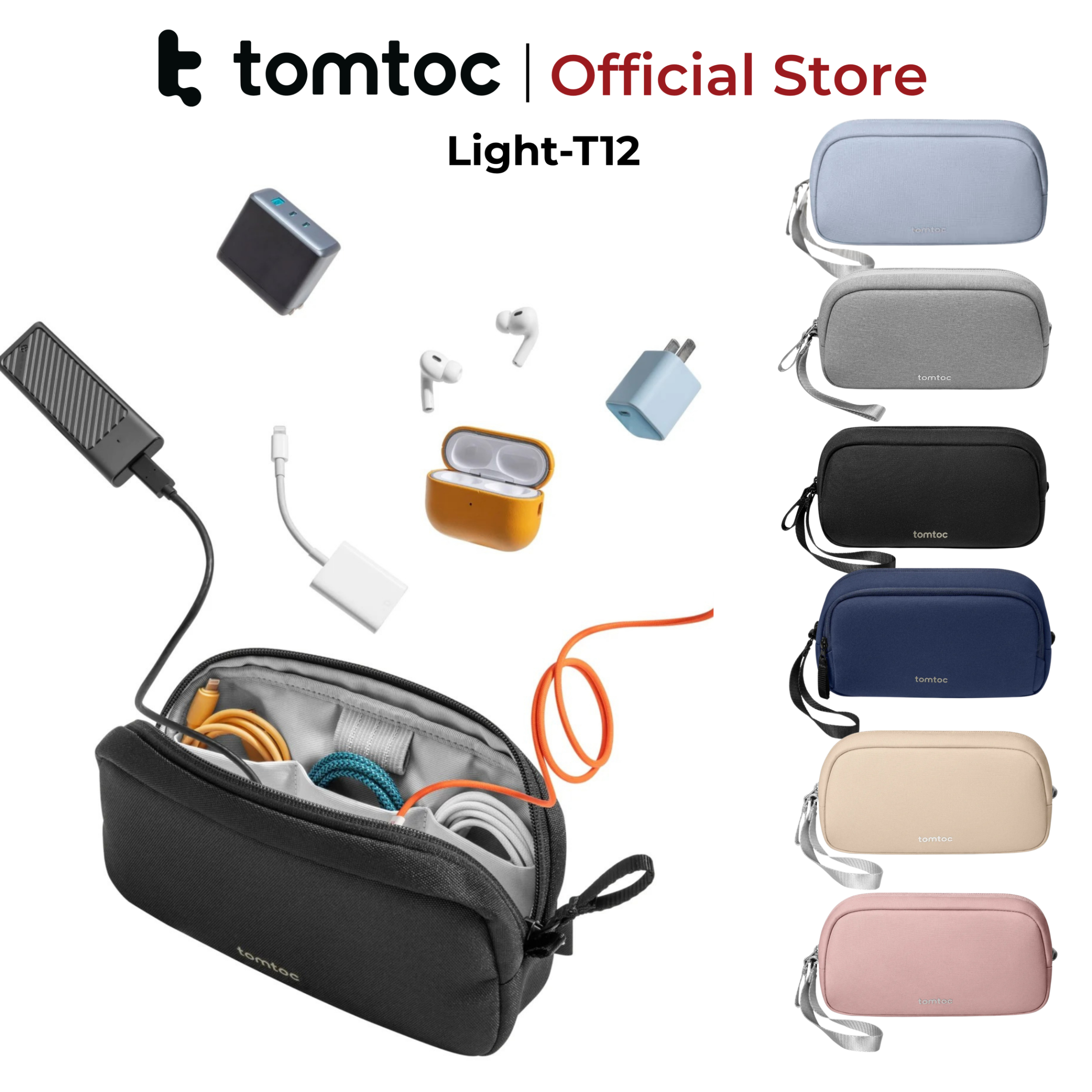 Túi đựng phụ kiện Tomtoc (USA) Light-T12 Electronic Accessory Pouch chính hãng, nhỏ gọn, nhiều ngăn