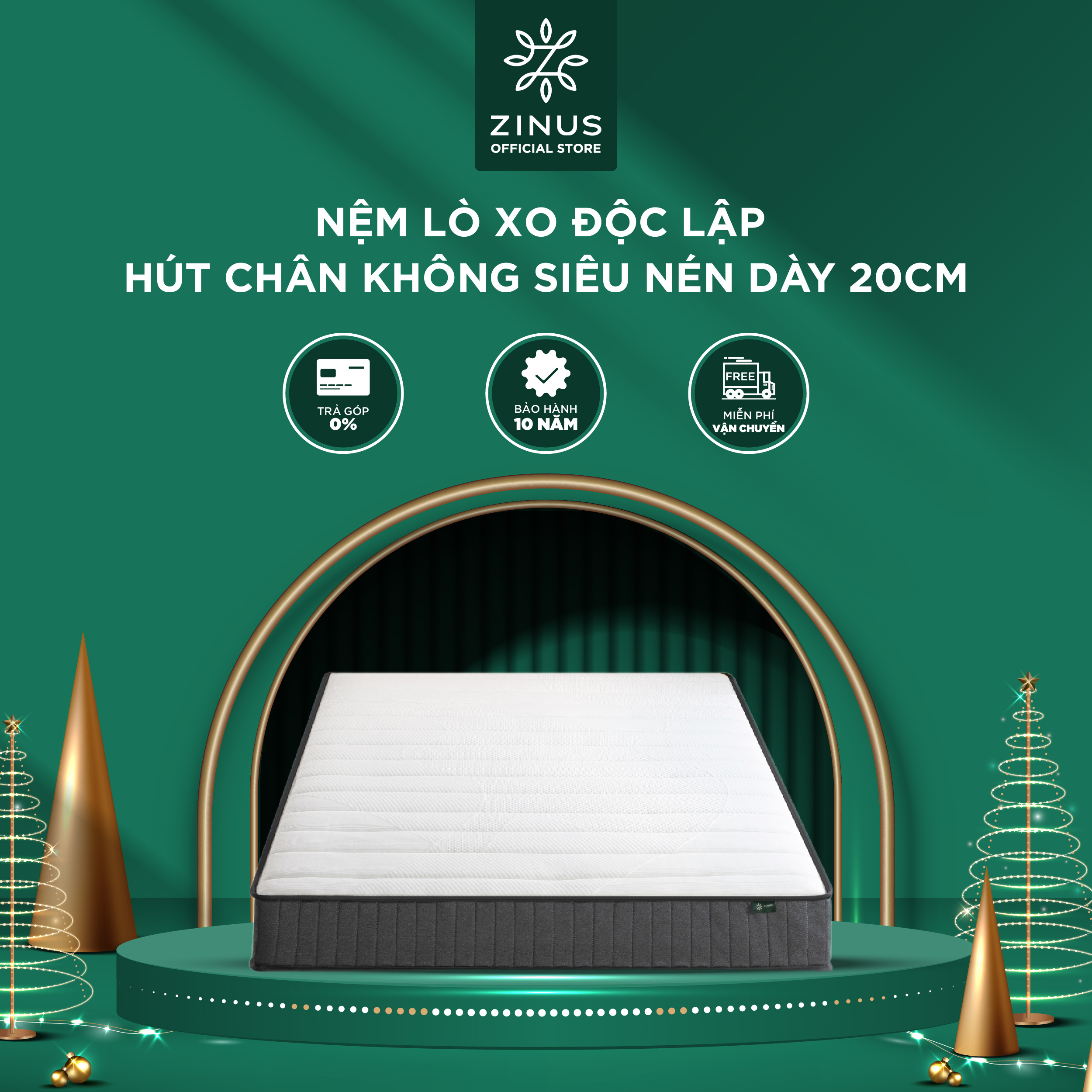 Nệm Lò Xo Độc Lập Hút Chân Không Siêu Nén Dày 20cm 8in Pocket Spring Mattress