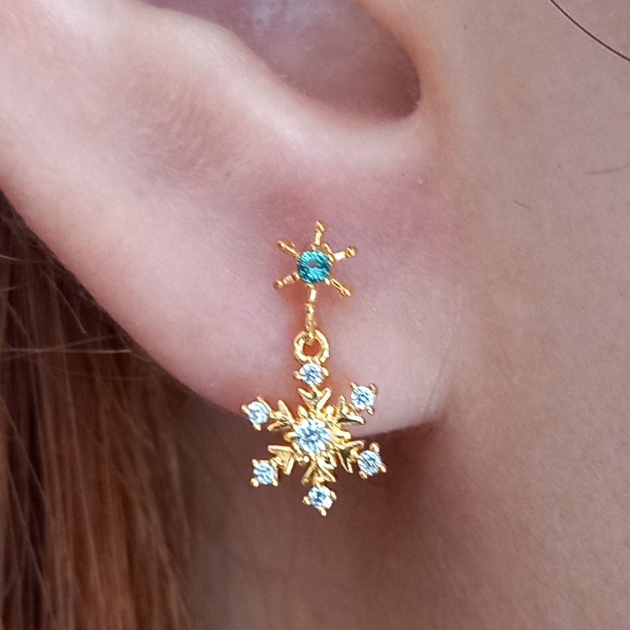 Bông tai tòn teng bông tuyết nhỏ xinh, mạ vàng 18k cao cấp bền màu, đẹp.