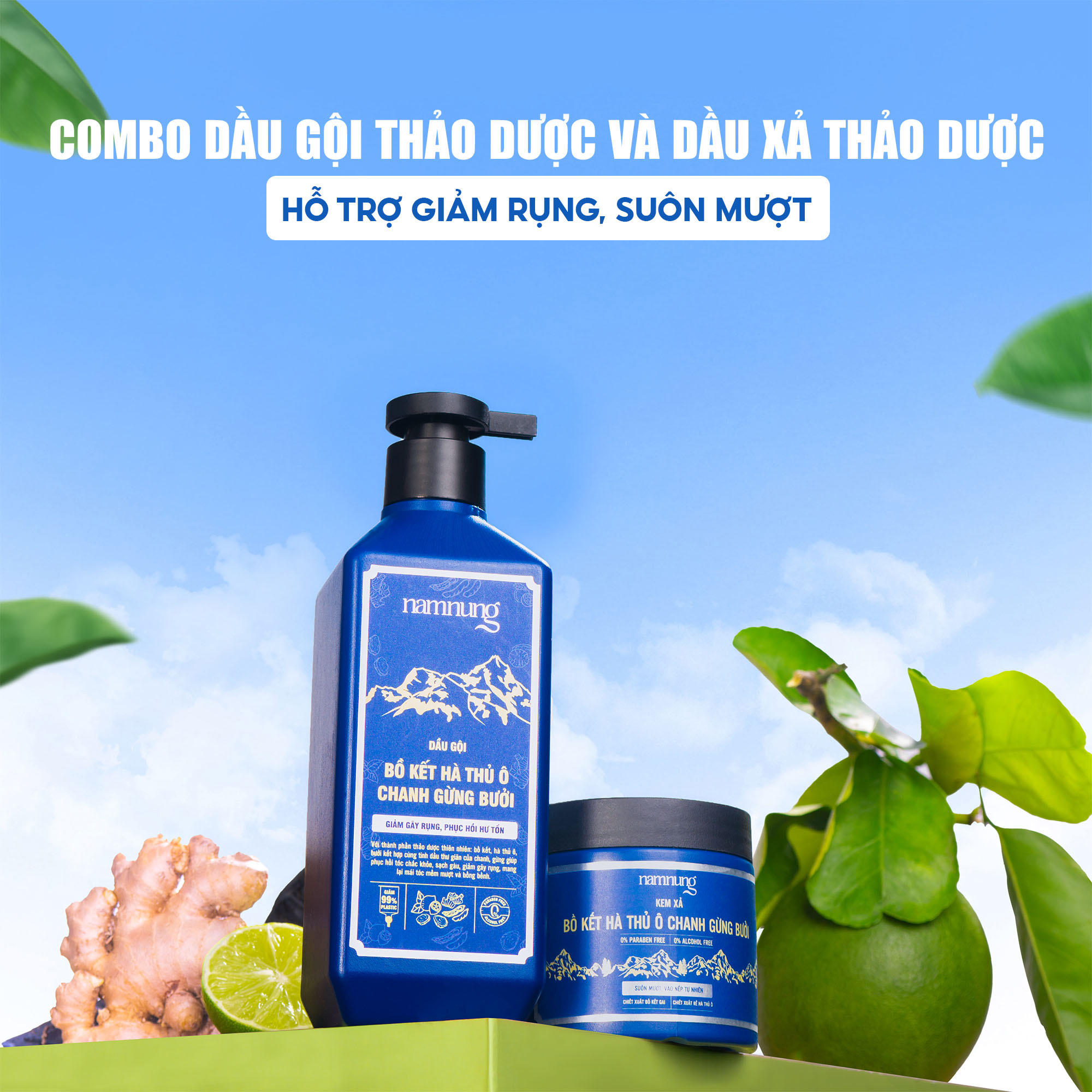 Bộ đôi gội xả thảo dược NAM NUNG – Giảm gãy rụng, giảm gàu, mọc tóc con, giúp tóc chắc khỏe, suôn mượt