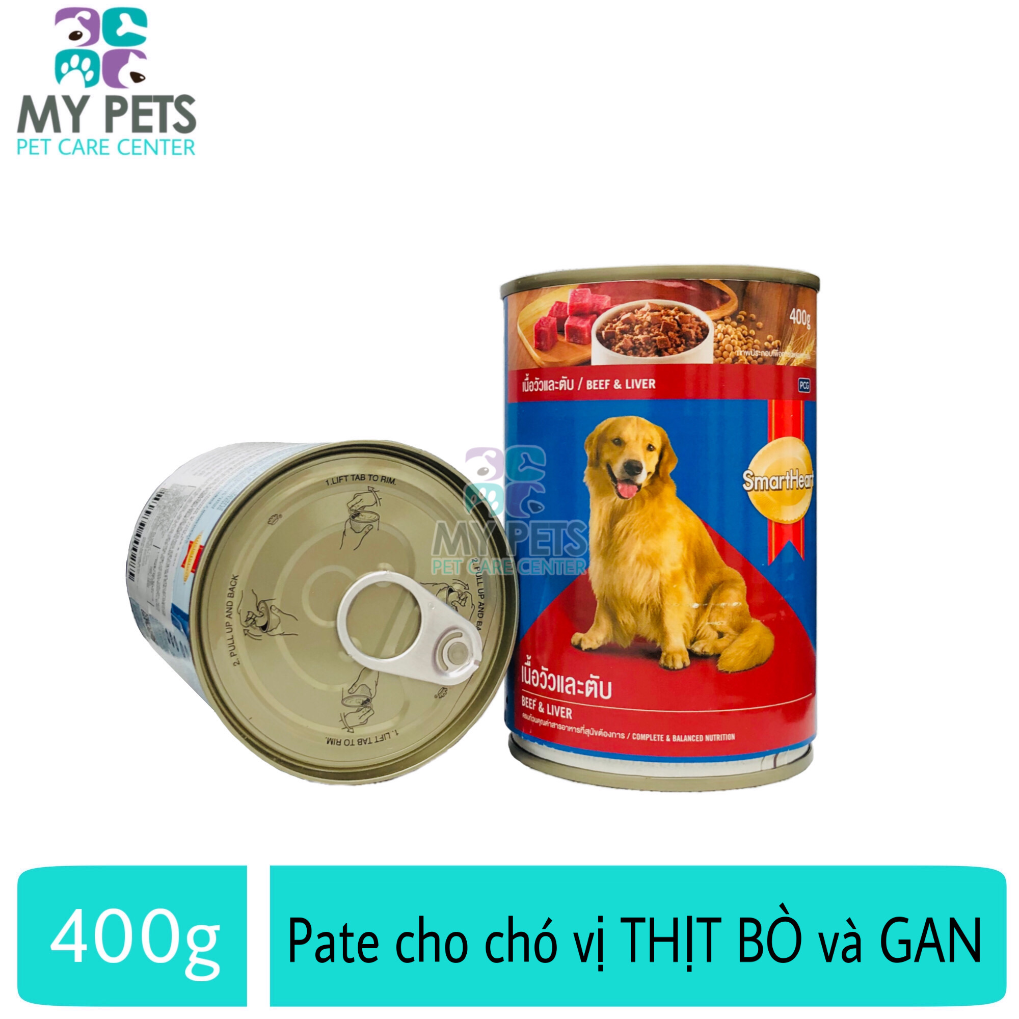 Thức Ăn Pate SmartHeart Hương Vị Thịt Bò & Gan Cho Chó Lớn - lon 400g