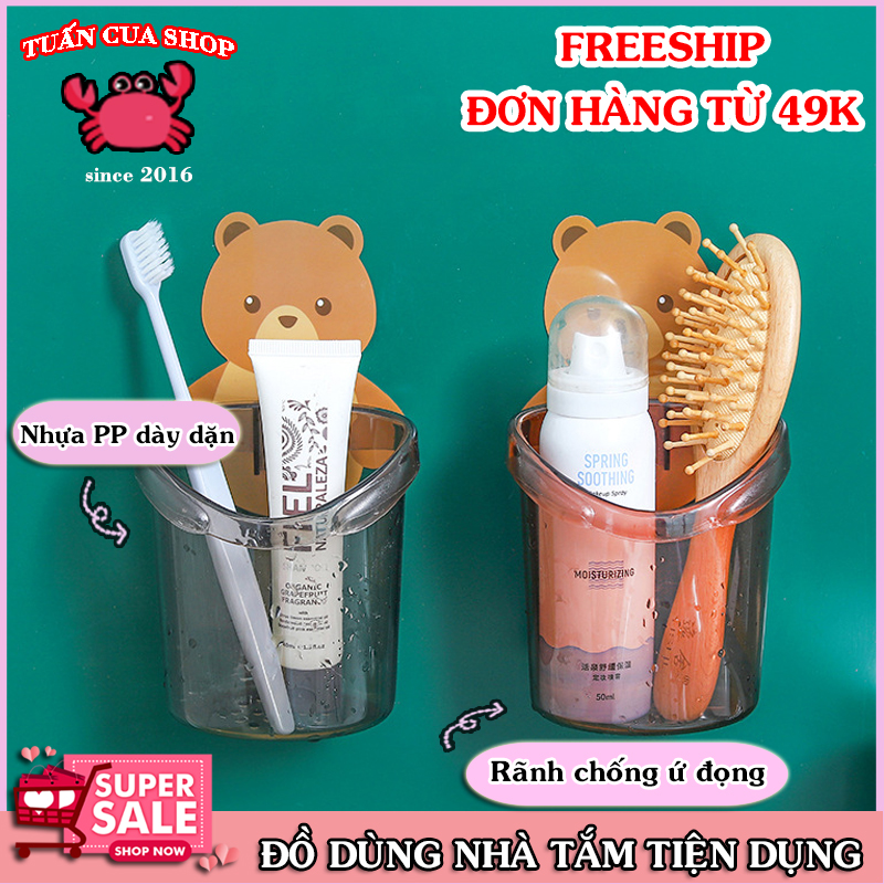 Hộp đựng bàn chải đánh răng,Cốc cắm bàn chải kem đánh răng dán tường hình gấu, kệ để đò đa năng, kệ dán tường nhà tắm(CG02), Tuấn Cua