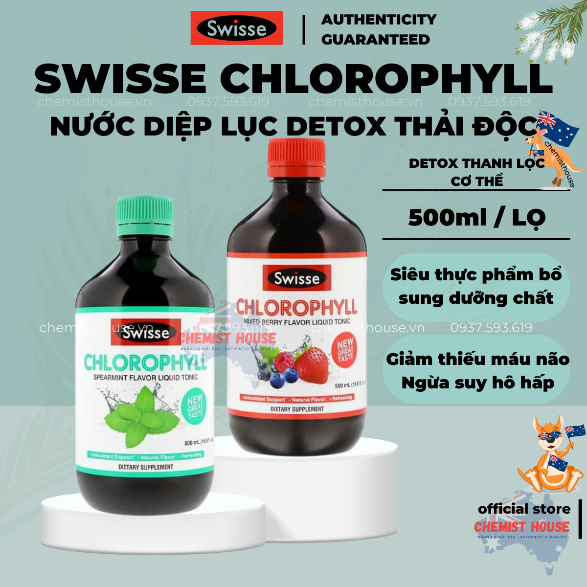 Nước Diệp Lục detox thải độc ngăn ngừa suy hô hấp - Swisse Chlorophyll 500ml