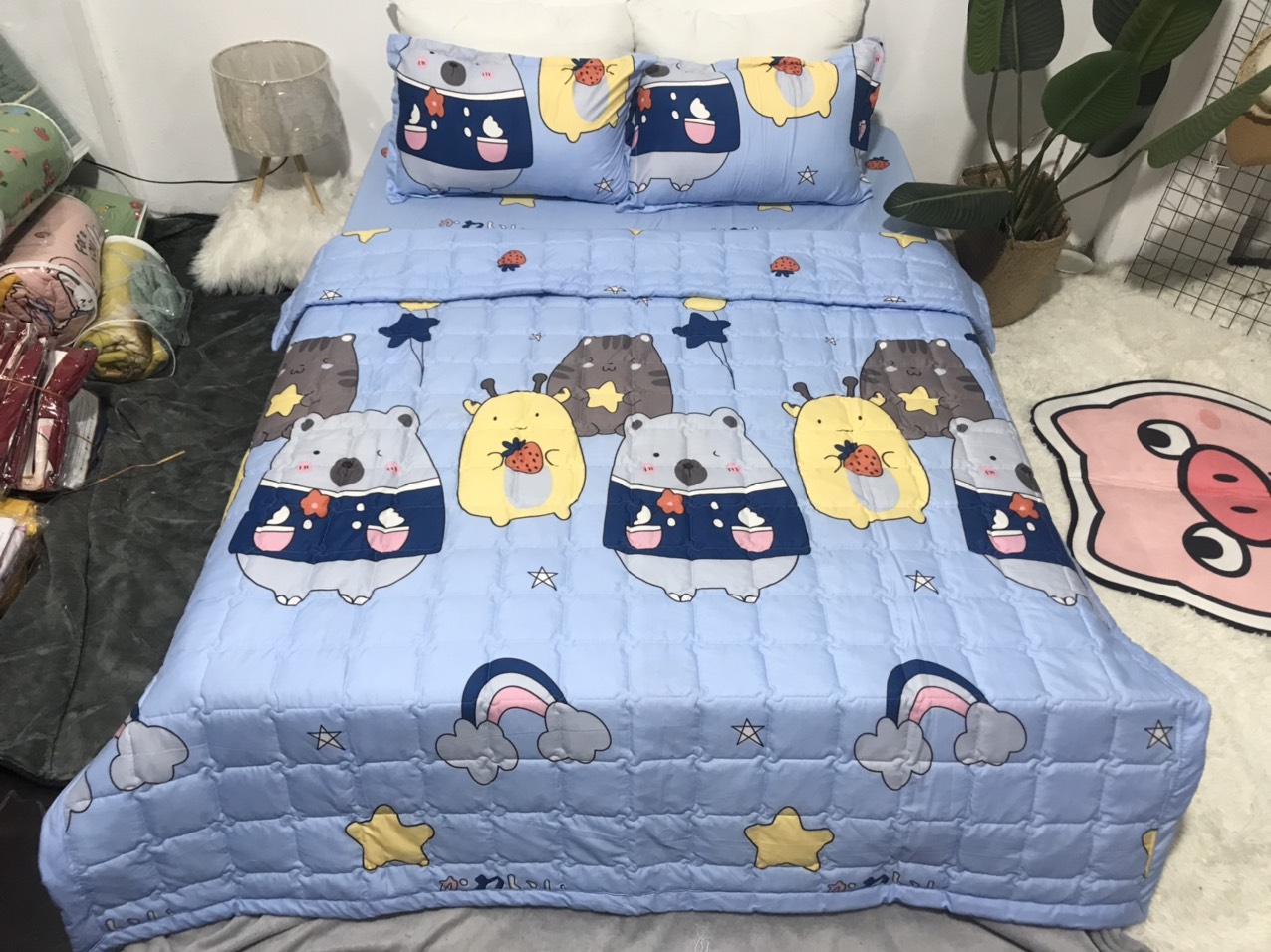 Bộ chăn hè 5 món mẫu gấu và mèo mã ch206