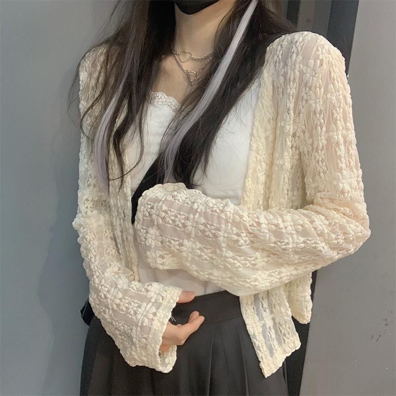 Áo Khoác Cardigan Ren Mỏng Phong Cách Retro Hàn Quốc