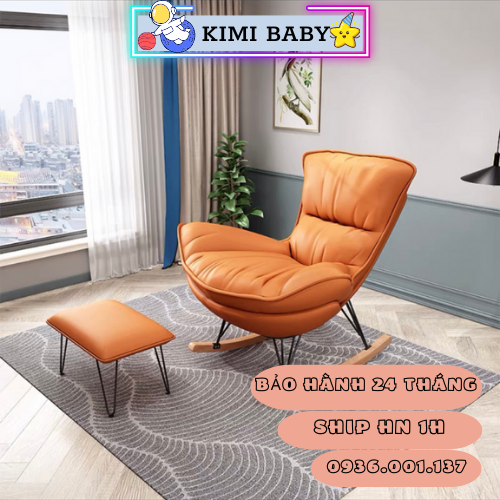 Ghế sofa bập bênh thư giãn phong cách Bắc Âu, Ghế Sofa ban công da nội thất sang trọng,nằm đọc sách thư giãn nghe nhạc tặng ghế đôn để chân-KIMIBABY