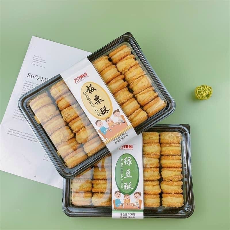 Hộp 26 bánh hạt dẻ vị mật ong và vị đậu xanh thơm ngon ngọt vừa 500gr - Bách hoá nhà Quyên