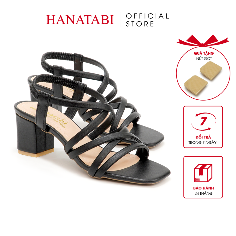 Sandal Nữ Hanatabi 3 Quai Chéo Mũi Vuông Gót Cao 5cm Hậu Thun Mã HNSDT5F857