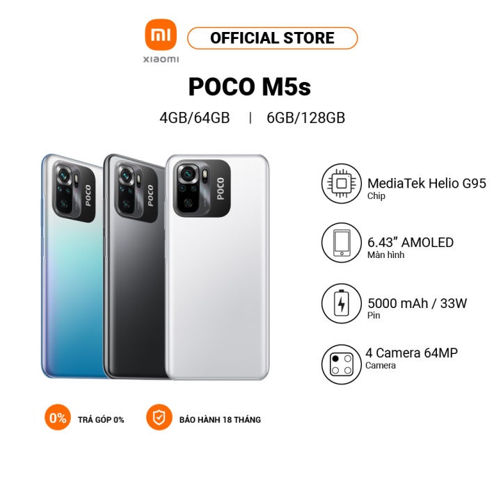 Điện thoại poco m5s 4gb+64gb/6gb+128gb | màn hình amoled | mediatek helio g95 | sạc nhanh 33w