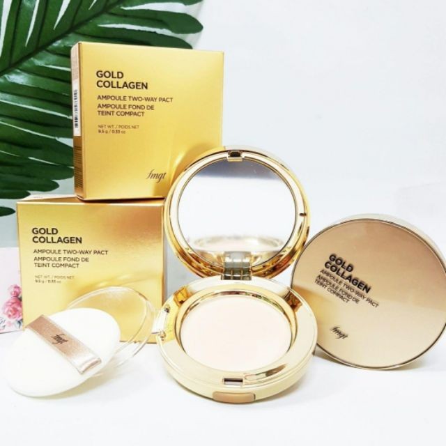 Phấn phủ nén gold collagen ampoule two-way pact the face shop fmgt spf40 pa++ 9.5g.