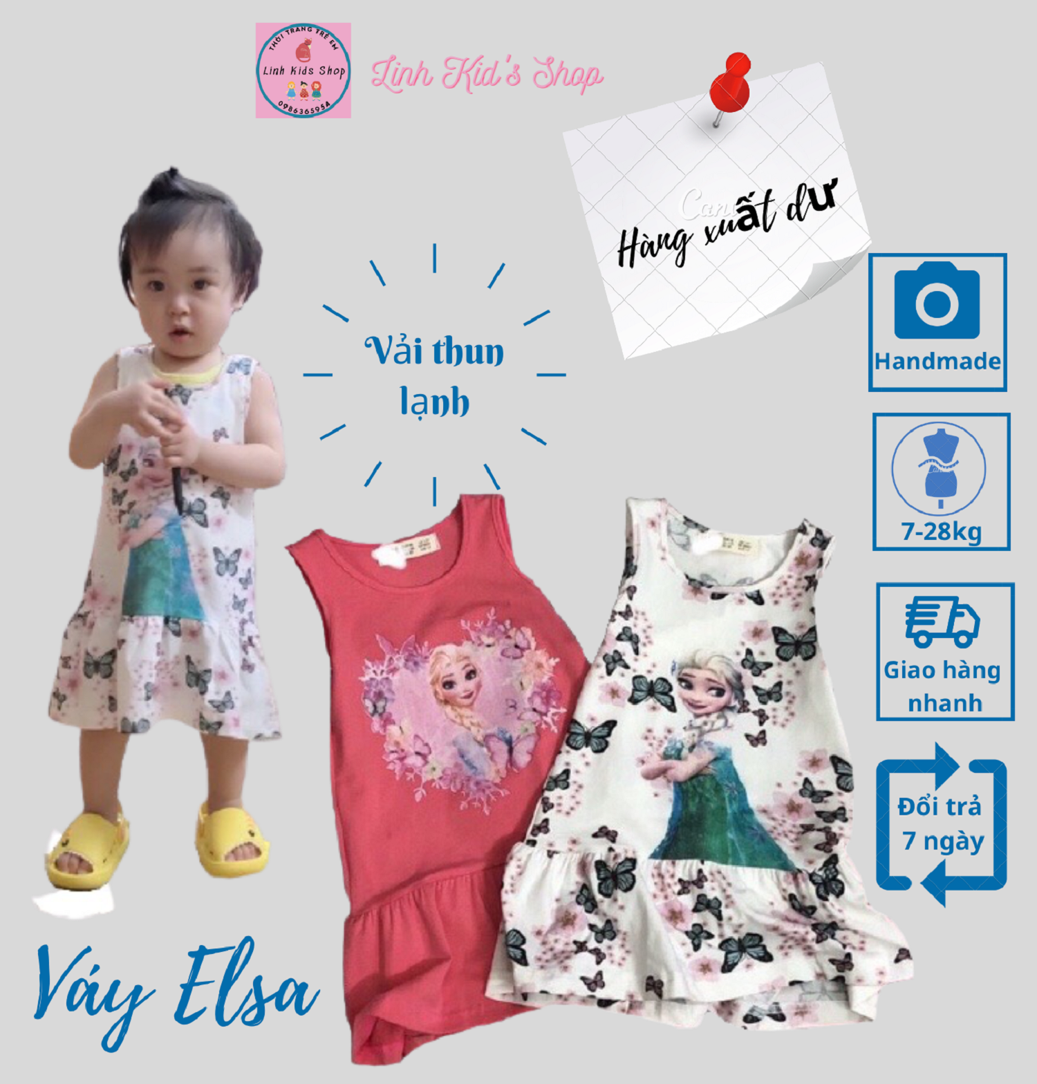 Váy elsa cho bé gái từ 1-8 tuổi