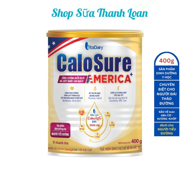 (HSD T3-2026) (Tích Xu) Sữa Bột Calosure America+ 400g (Tiểu đường) bảo vệ cơ xương khớp, tim mạch, chống đột quỵ, tăng miễn dịch - VitaDairy.
