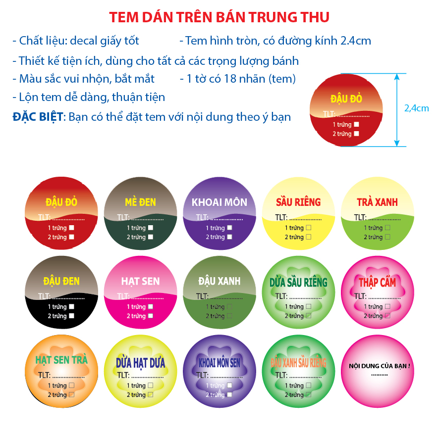 Tem dán bánh trung thu, nhãn decal dán bánh, tem cao cấp Eco Packaging