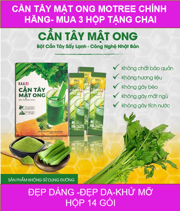 cần tây mật ong Nhật Bản Motree hộp 14 gói check được mã gửi tổng đài- Giảm cân hiệu quả, da sáng dáng đẹp mua 3 tặng bình thủy tinh