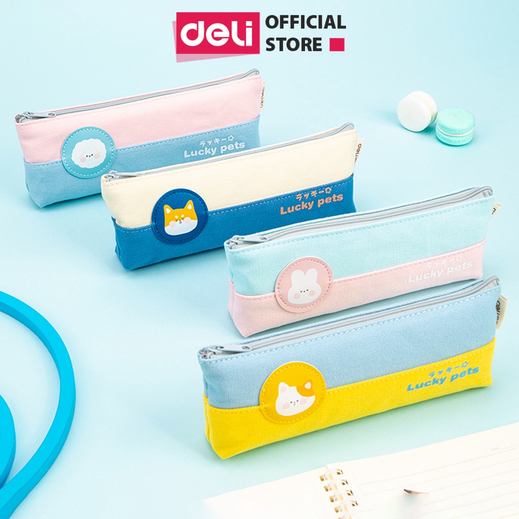 Hộp bút cute vải Canvas Deli - Túi đựng bút đa năng cho học sinh - nhỏ gọn, dễ thương - Vàng/Hồng/Xanh đậm/Xanh nhạt - 67172