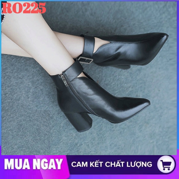 Giày boot nữ cổ thấp 7cm hàng hiệu rosata màu đen cao cấp thời trang hàn quốc ro225
