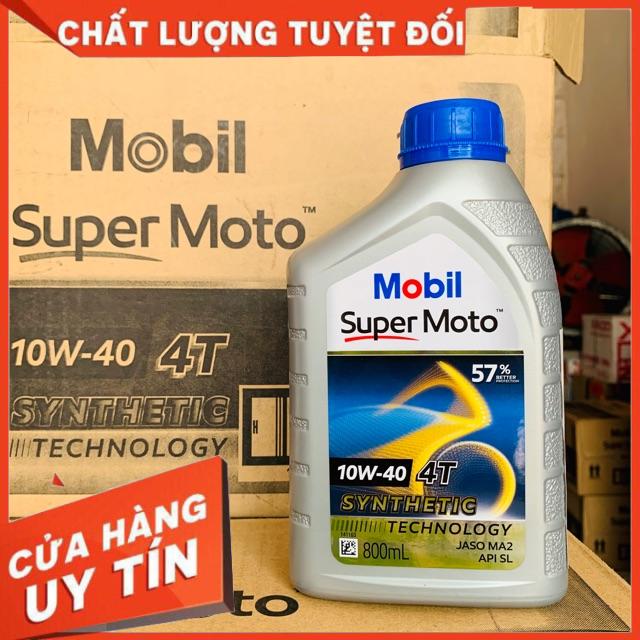 [Rẻ vô địch] Nhớt Xe máy Mobil Super Moto 10W40 dùng cho xe số xe côn tay chai 1L hoặc 800ml, nhớt mobil xe số 10w40 chai 800ml nhớt chuyên dụng cho xe số Ana 102