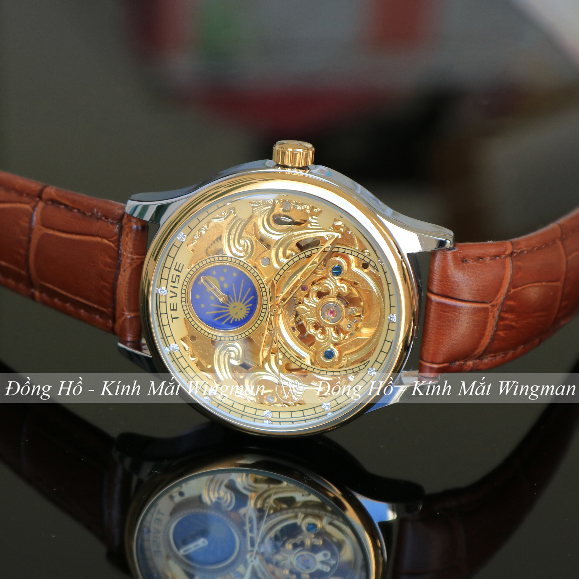 Đồng hồ nam máy cơ dây da Tevise chạy full kim automatic , chống xước - chống nước , full box, Bảo hành 3 năm Không có đánh giá