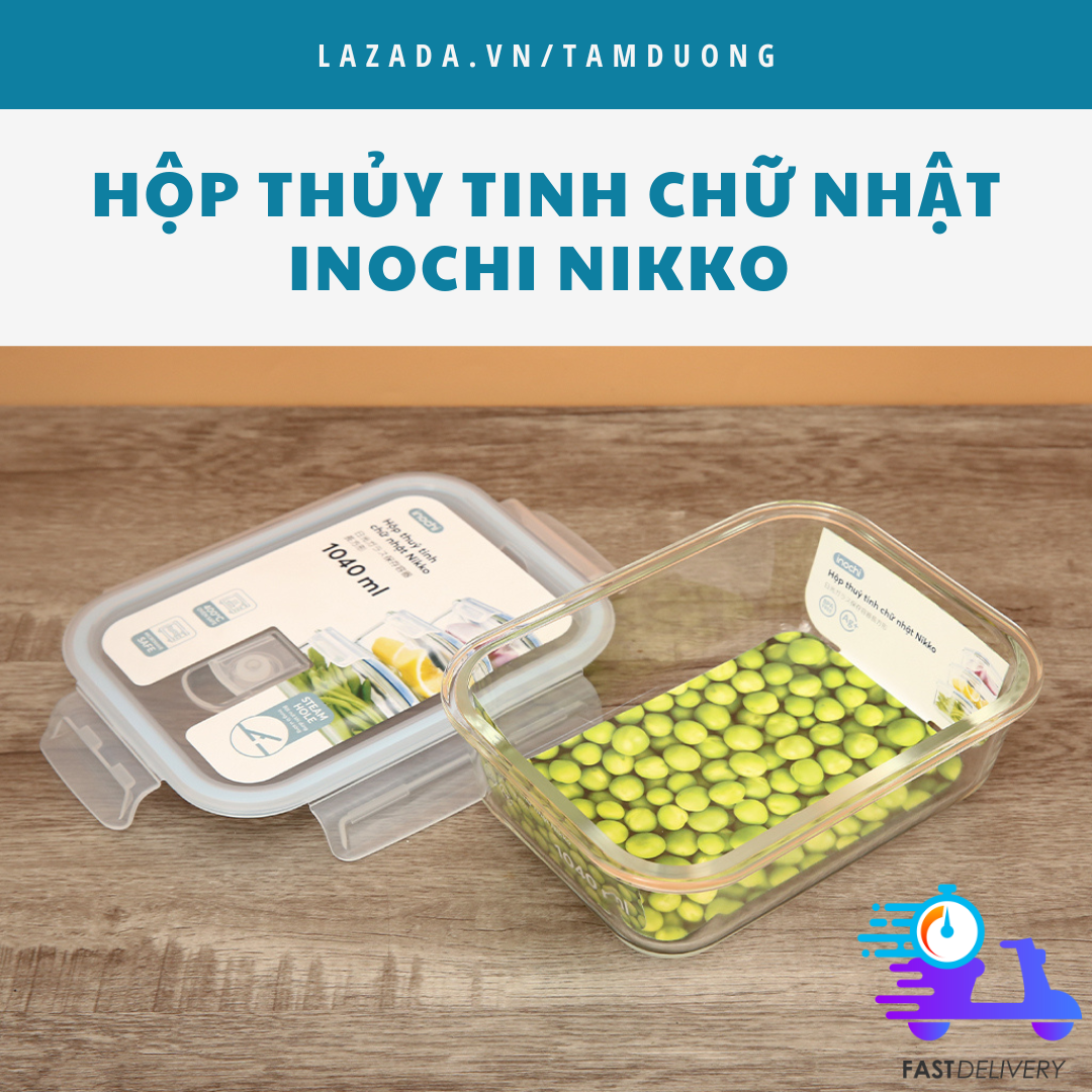 Hộp thủy tinh chữ nhật cao cấp Inochi (sử dụng an toàn trong lò vi sóng và lò nướng) [HCM-Giao hoả tốc 2h]