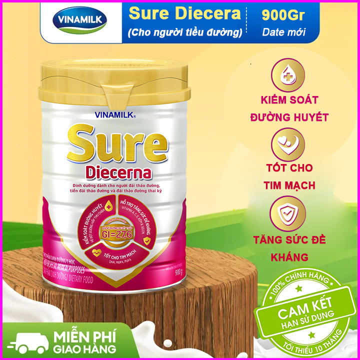 Sữa bột Sure Diecerna - Hộp thiếc 900g - Sữa Vinamilk Dành cho người tiểu đường.