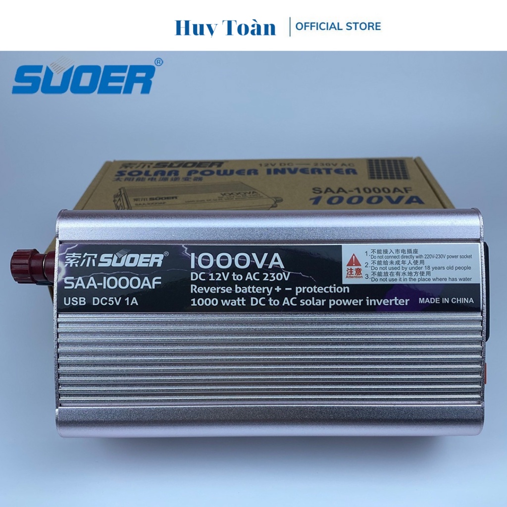 Bộ kích điện inverter suoer 12v 1000w saa-1000af mẫu mới hỗ trợ cổng sạc usb