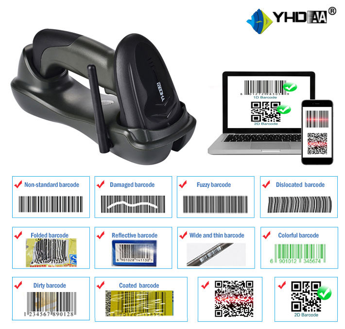 Máy quét mã vạch để bàn YHD 5300DM đọc mã vạch Barcode 1D Qrcode 2D kết nối đế sạc dùng cho Cửa hàng, Siêu thị