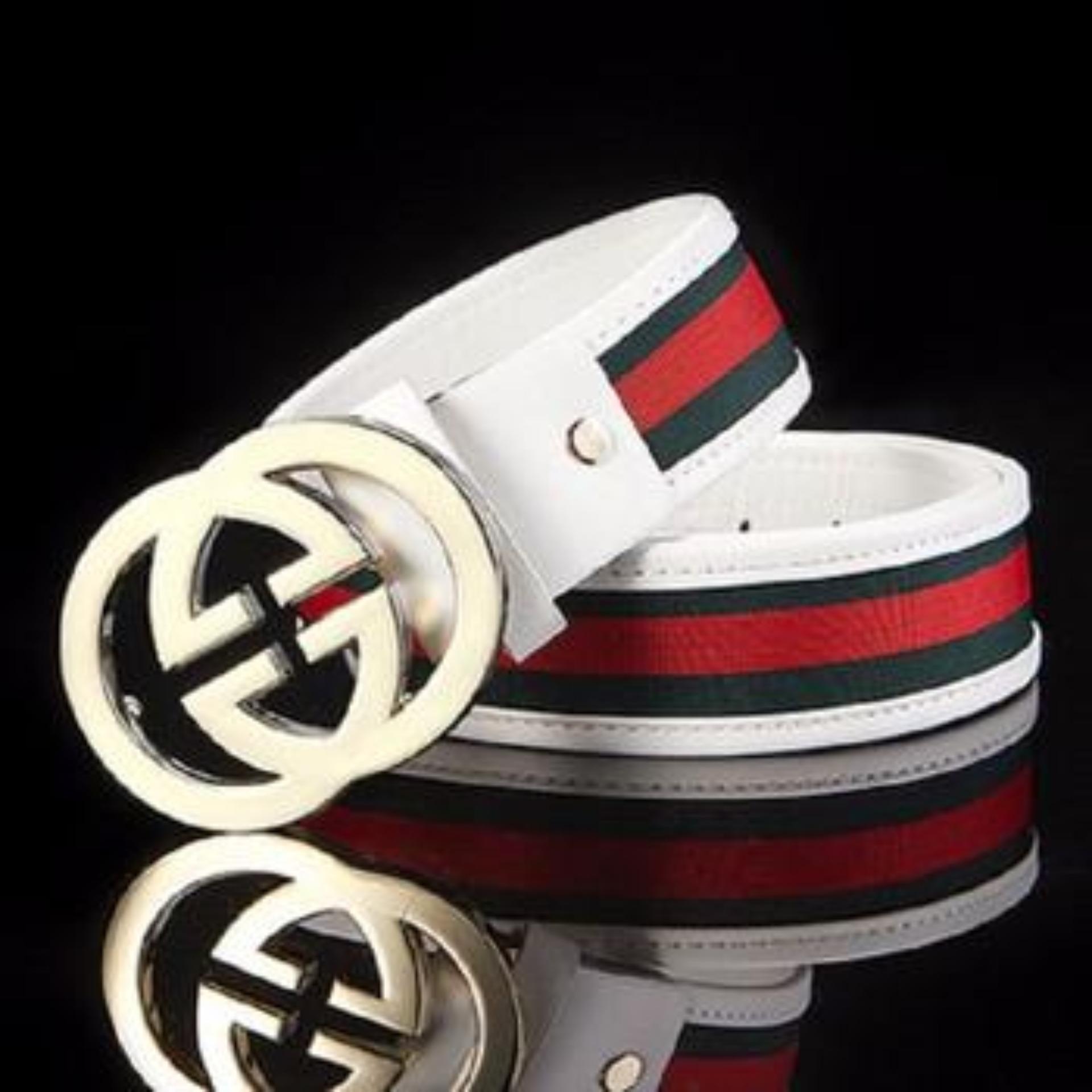 DÂY LƯNG NAM GG CAO CẤP MẶT VÀNG DÂY TRẮNG PHỐI SỌC XANH ĐỎ THỜI TRANG HÀN QUỐC