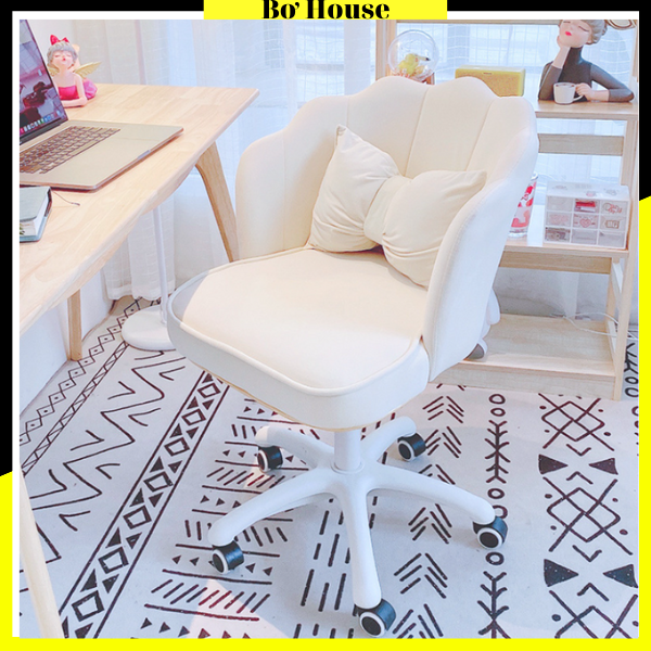 Ghế Trang Điểm Bọc Nỉ Nhung Sang Trọng Phong Cách Bắc Âu ,Ghế Ngồi Bàn Trang Điểm Nệm Nỉ Êm Ái Kèm Gối Nơ