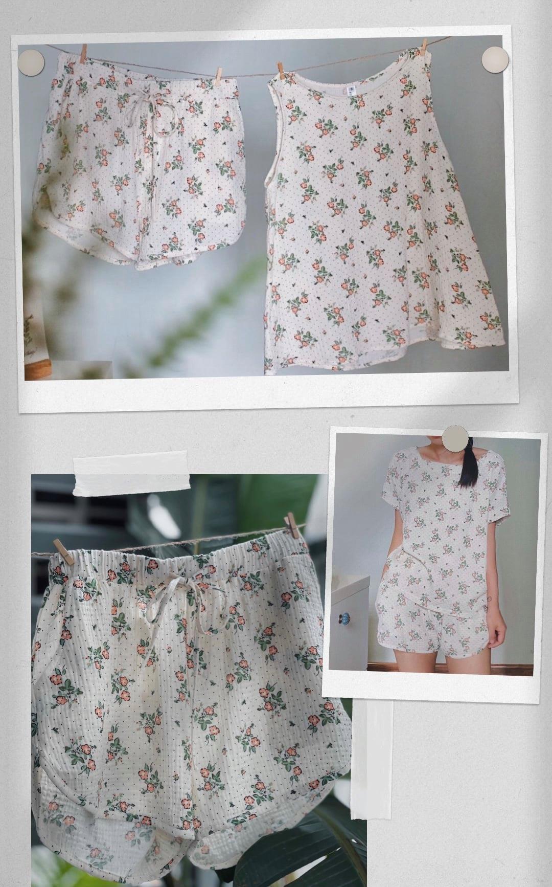Chicka Chicka - Đồ bộ sát nách Sleeveless hommie set - Floral