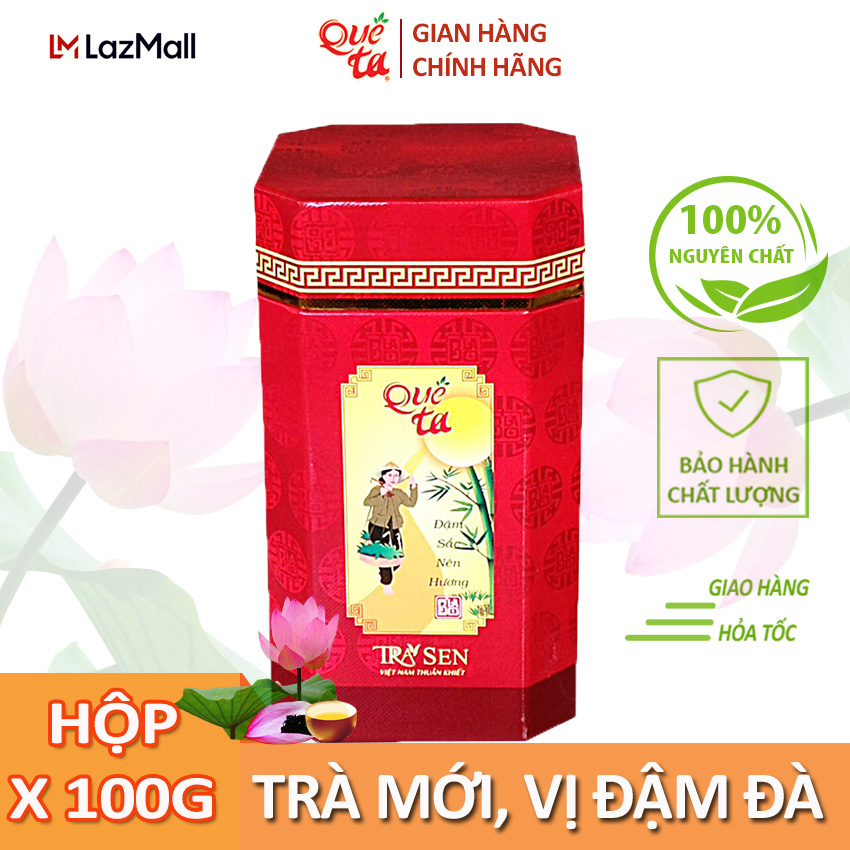 Trà sen/trà hoa sen Quê Ta hộp giấy bát giác 100g, trà ướp hoa sen ngon chính hãng, giúp ngủ ngon, tăng cường miễn dịch