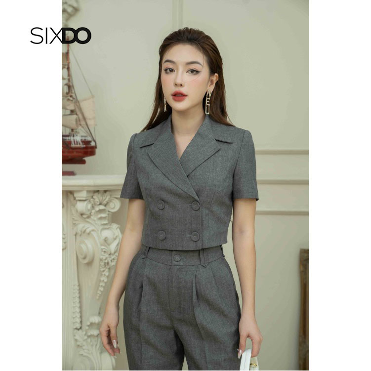 Áo vest nữ dáng lửng cộc tay SIXDO (Gray Brown Cropped Raw Vest)