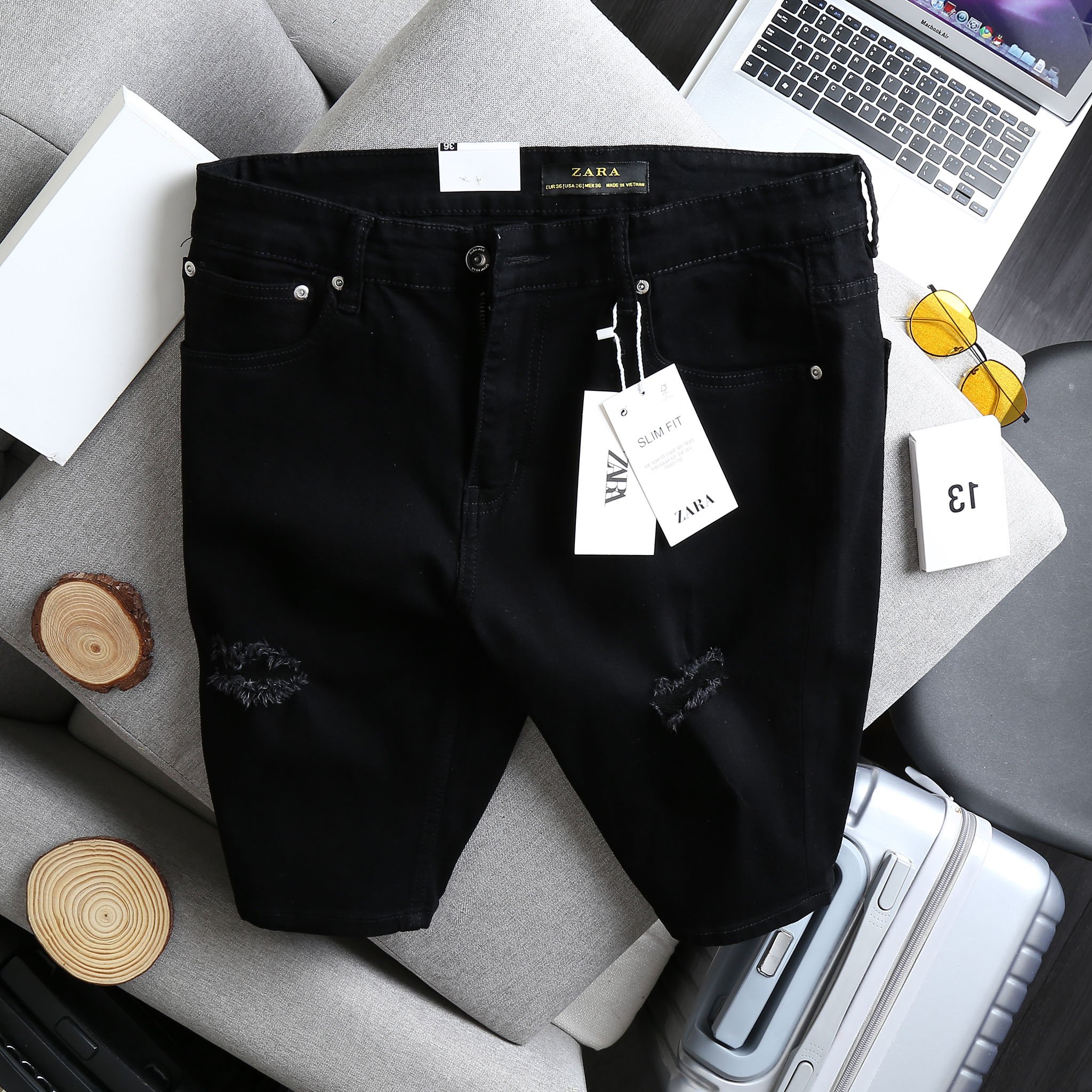 Quần short jean đen nam big size 80 - 130kg - mã 11
