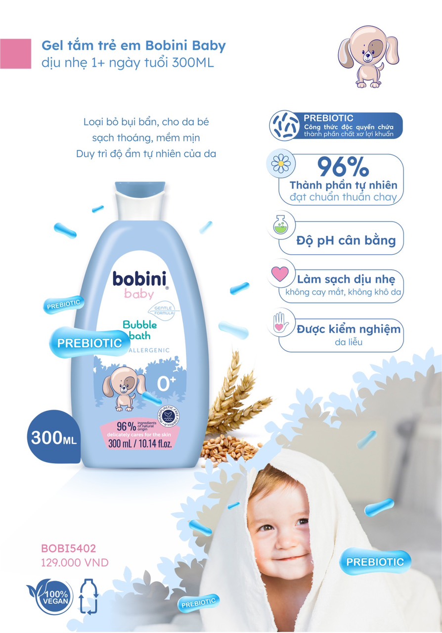 Sữa tắm trẻ em Bobini Baby dịu nhẹ 1+ ngày tuổi 300ML