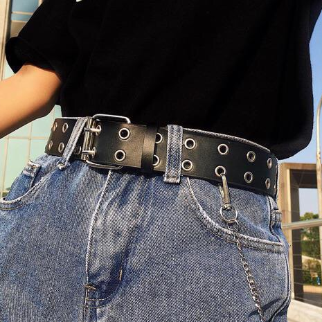 Dây lưng nữ 2 hàng lỗ kèm chain