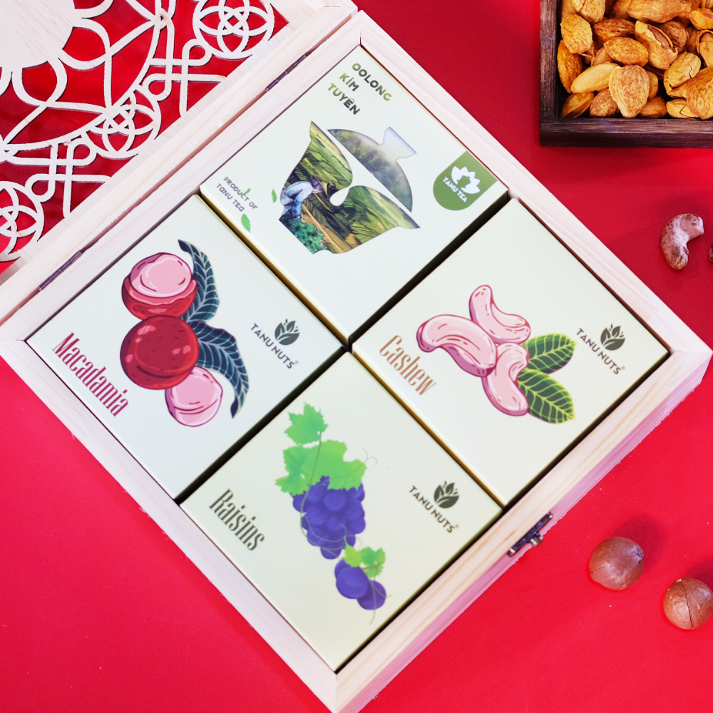 Hộp quà tết cao cấp An Khang TANU NUTS, set quà tặng tết hạt dinh dưỡng sang trọng.