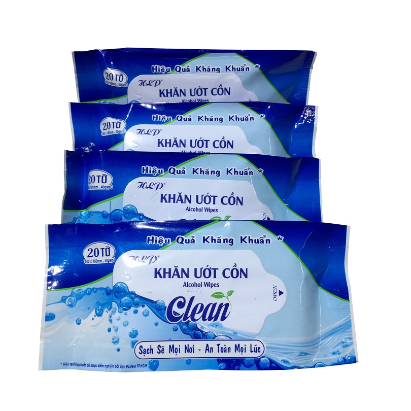 Khăn giấy ướt HLP có cồn, sát khuẩn 20 miếng/gói.