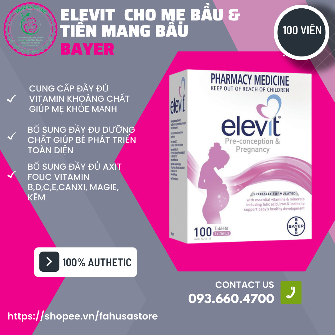 Elevit của úc hộp 100 viên - vitamin tổng hợp cho bà bầu date 2025- xuất xứ úc