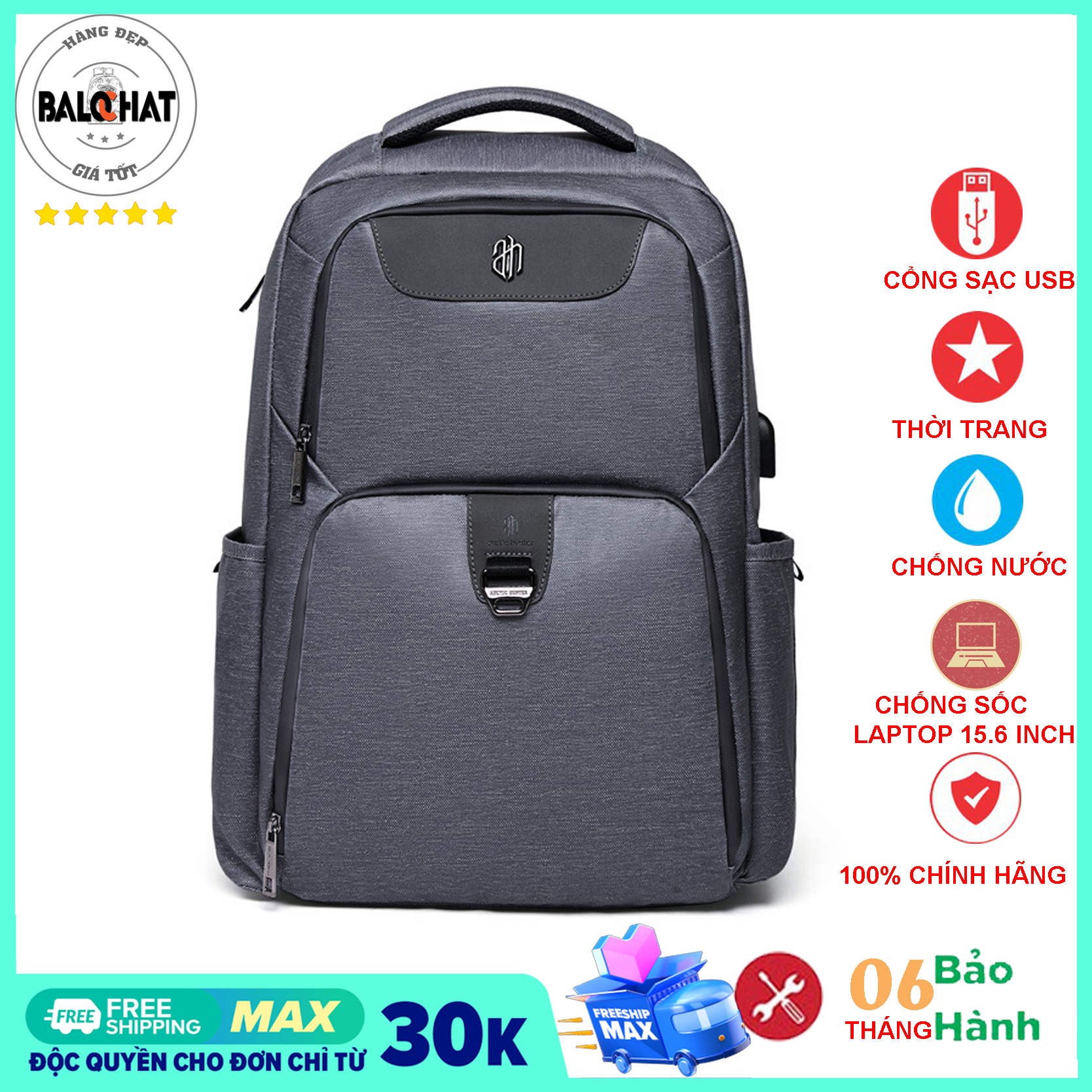 Balo laptop thời trang cao cấp Arctic Hunter B00266, siêu bền, chống nước thích hợp cho đi du lịch, công tác