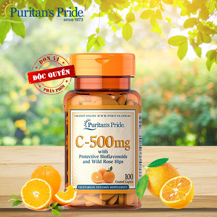 Vitamin c 500mg của mỹ dạng viên uống giúp tăng cường sức đề kháng trắng da giảm thâm tốt hơn serum Puritan's Pride 100 viên
