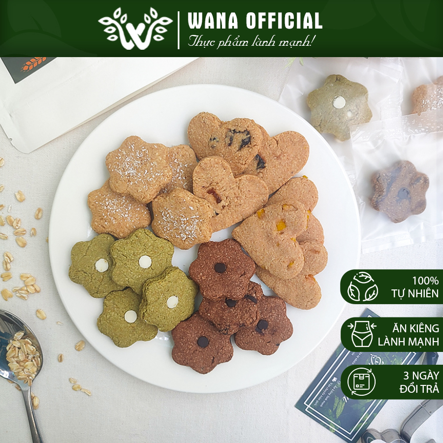 Cookie bánh yến mạch ăn kiêng không đường, bánh quy ăn kiêng healthy Wana