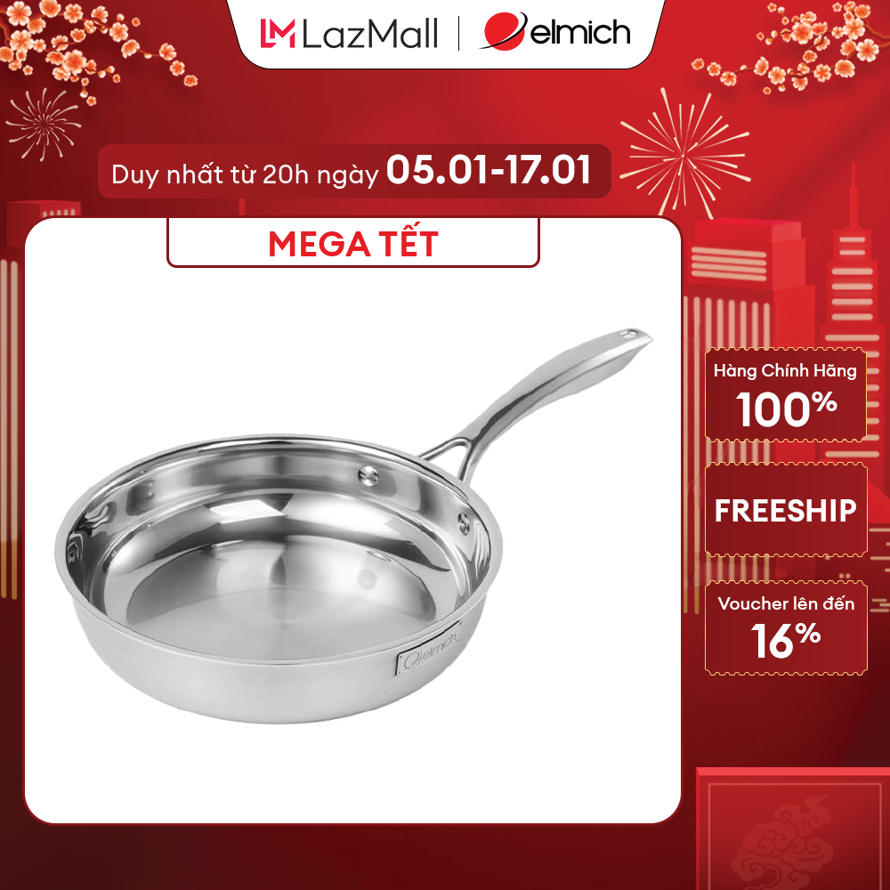 (Duy nhất từ 05-17.01)Chảo Inox dập nguyên khối Elmich EL-2431OL Size 20,24,26cm