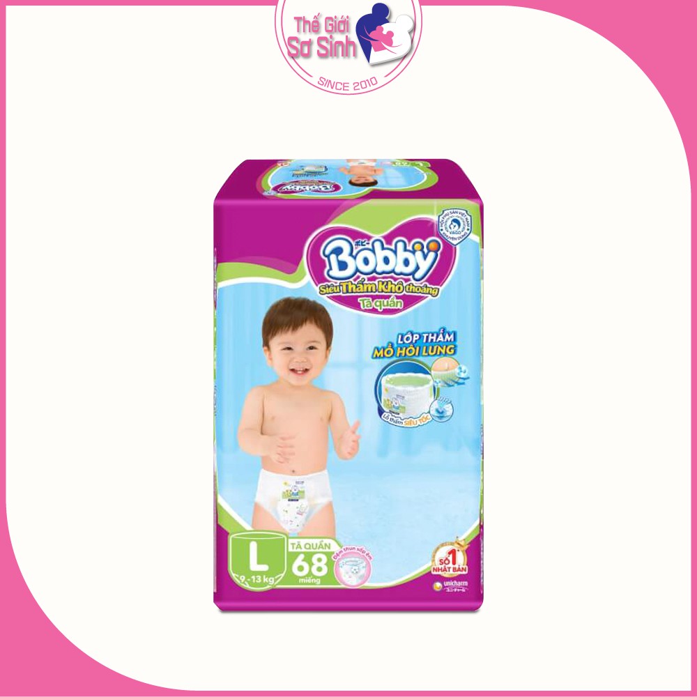 Tã Quần Bobby Siêu Đại M76, L68, XL62 - Thoáng Mát, An Toàn, Vận Động Linh Hoạt Cho Bé - Thế Giới Sơ Sinh