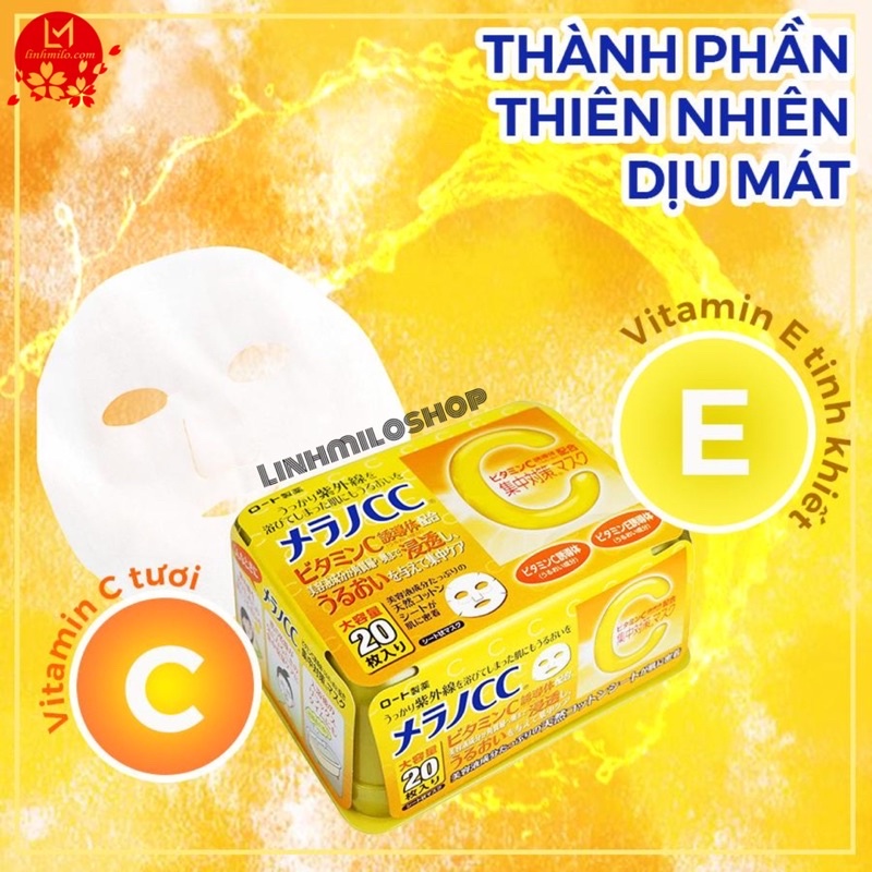 Mặt nạ CC Melano Rohto 20 miếng Nhật Bản giúp dưỡng trắng, mờ thâm m, đốm nâu.