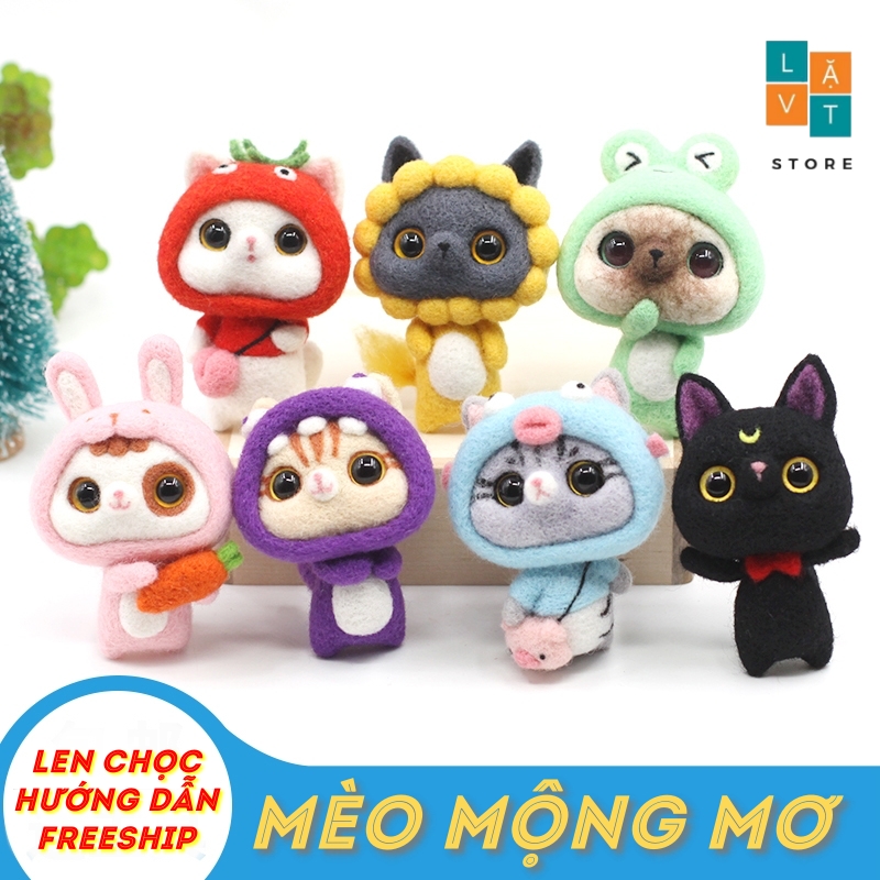 [HCM][Mới 2021] Bộ len chọc Mèo Mộng Mơ có hướng dẫn needle felting cat quà tặng handmade ý nghĩa