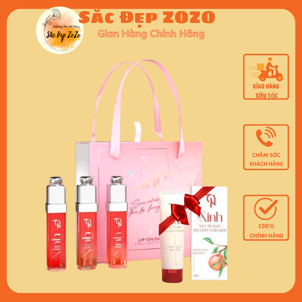 Son xinh mỹ phẩm đông anh chính hãng - set 3 cây tặng tẩy tế bào chết môi