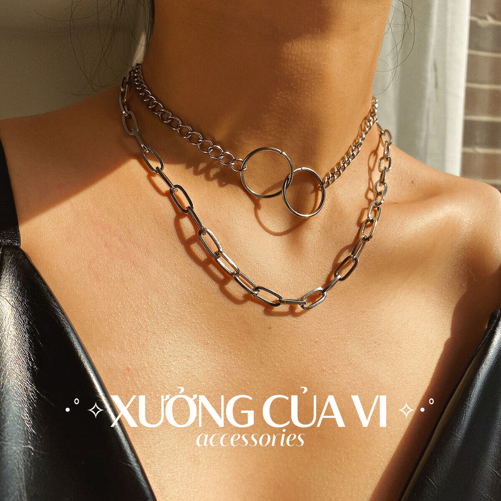 Vòng cổ choker xích dày nhiều lớp cá tính phong cách Âu Mỹ VC078 Xưởng Của Vi Accessories